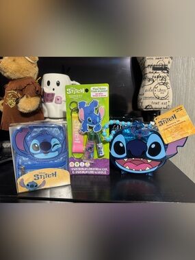 New Disney Stitch Gift Bundle Set Lip Gloss Keychain Mini Backpack & Carry Case